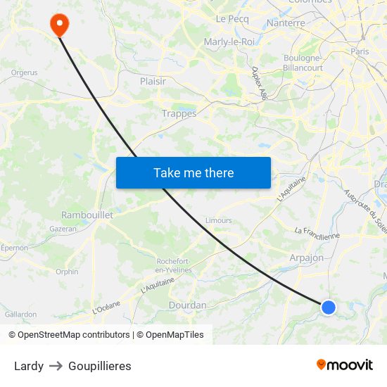 Lardy to Goupillieres map