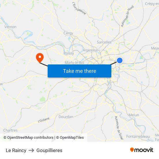 Le Raincy to Goupillieres map