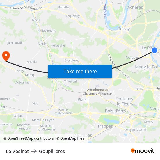 Le Vesinet to Goupillieres map