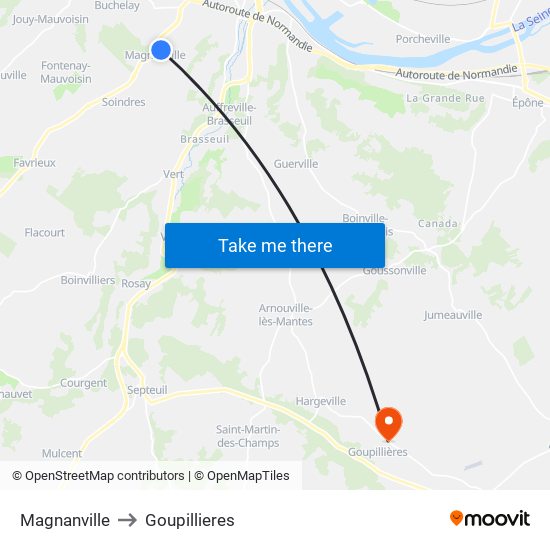 Magnanville to Goupillieres map