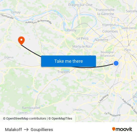 Malakoff to Goupillieres map