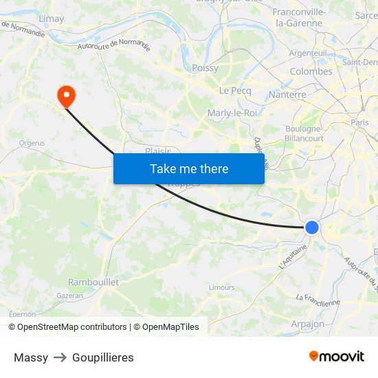 Massy to Goupillieres map