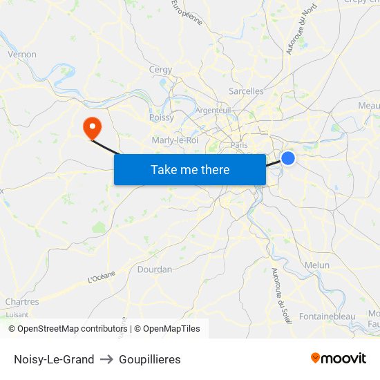 Noisy-Le-Grand to Goupillieres map