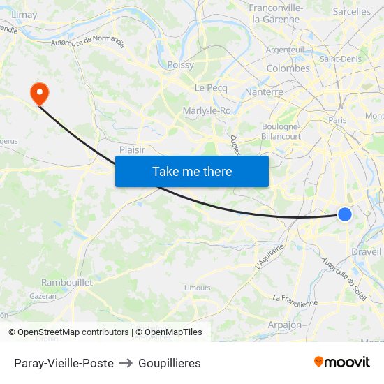 Paray-Vieille-Poste to Goupillieres map