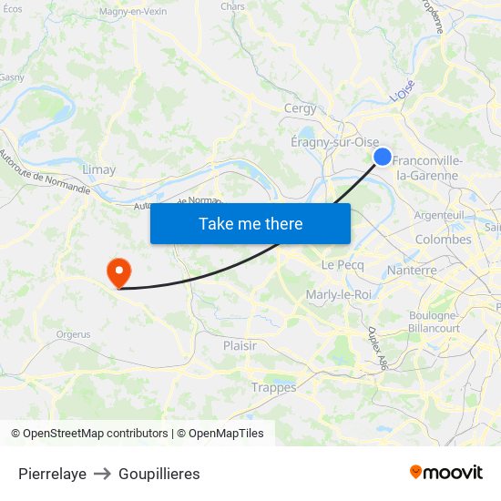 Pierrelaye to Goupillieres map