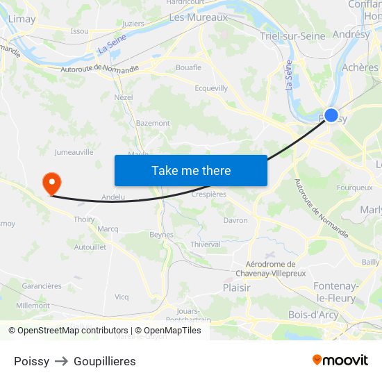 Poissy to Goupillieres map