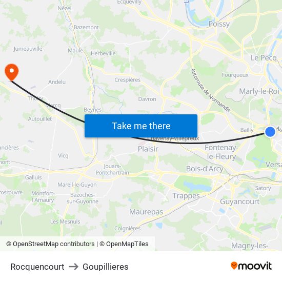 Rocquencourt to Goupillieres map