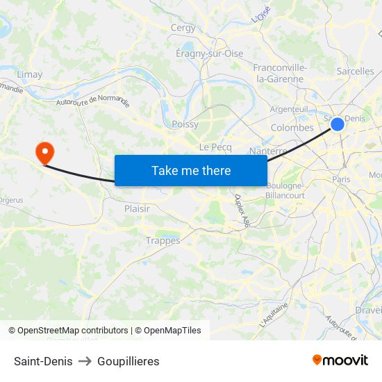 Saint-Denis to Goupillieres map