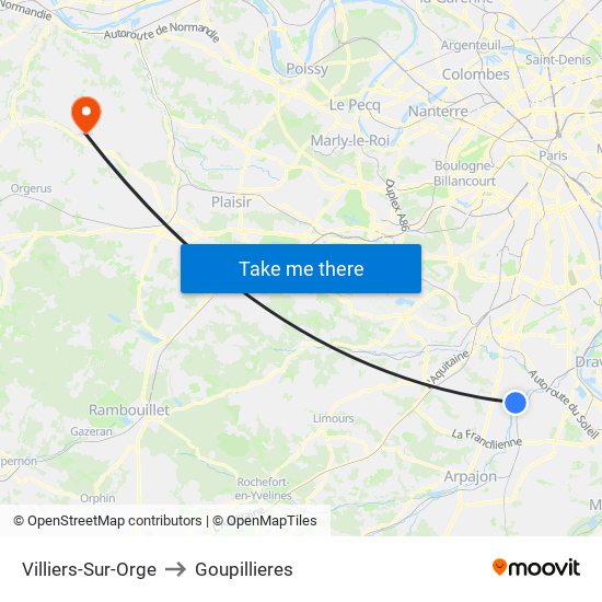 Villiers-Sur-Orge to Goupillieres map