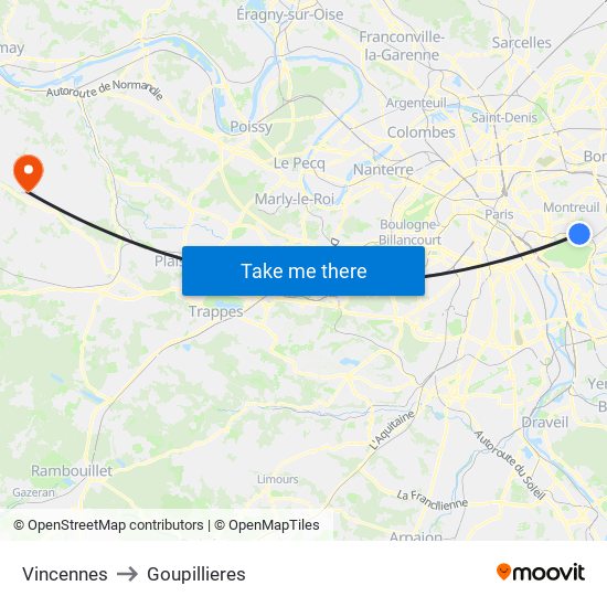 Vincennes to Goupillieres map