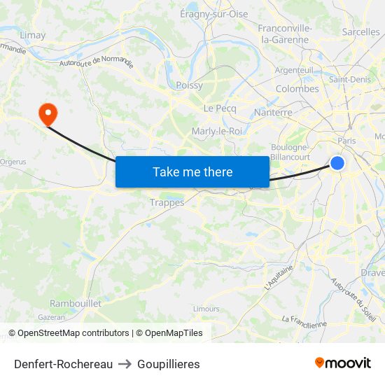 Denfert-Rochereau to Goupillieres map