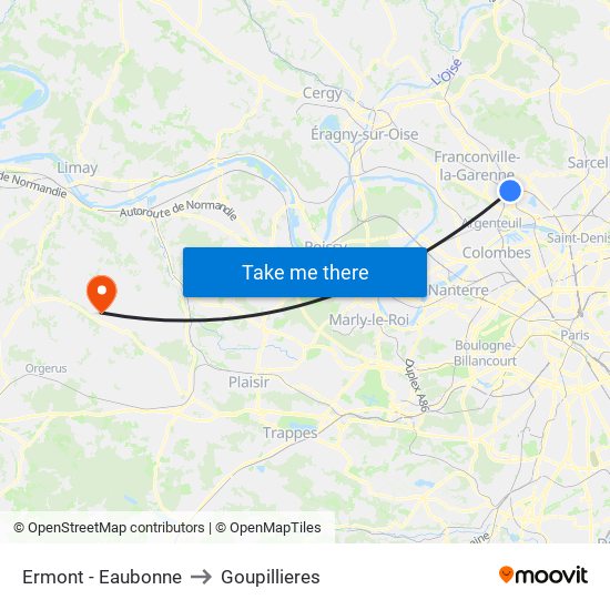 Ermont - Eaubonne to Goupillieres map