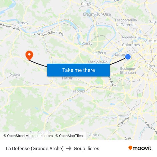 La Défense (Grande Arche) to Goupillieres map