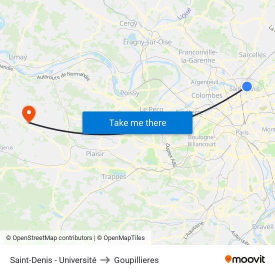 Saint-Denis - Université to Goupillieres map