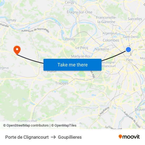 Porte de Clignancourt to Goupillieres map