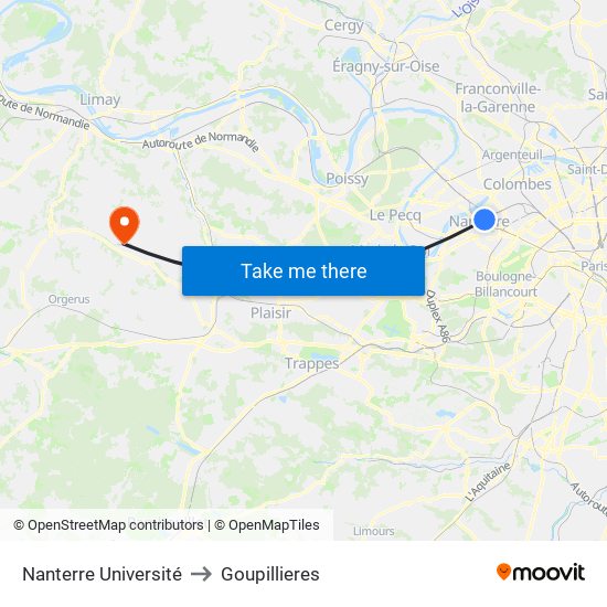 Nanterre Université to Goupillieres map