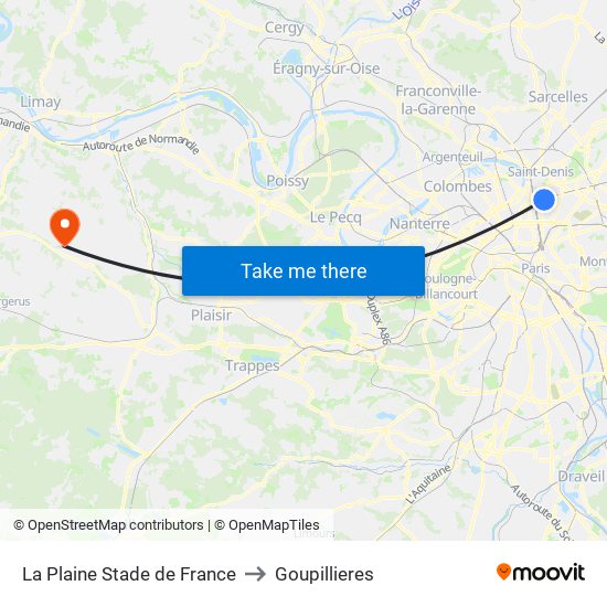 La Plaine Stade de France to Goupillieres map