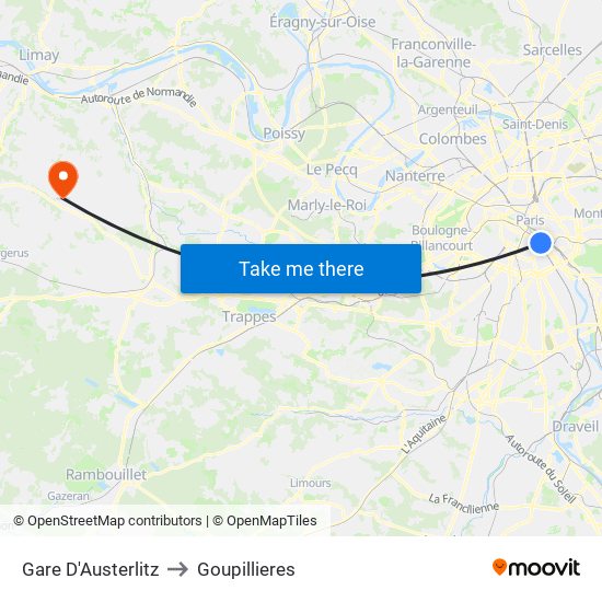 Gare D'Austerlitz to Goupillieres map