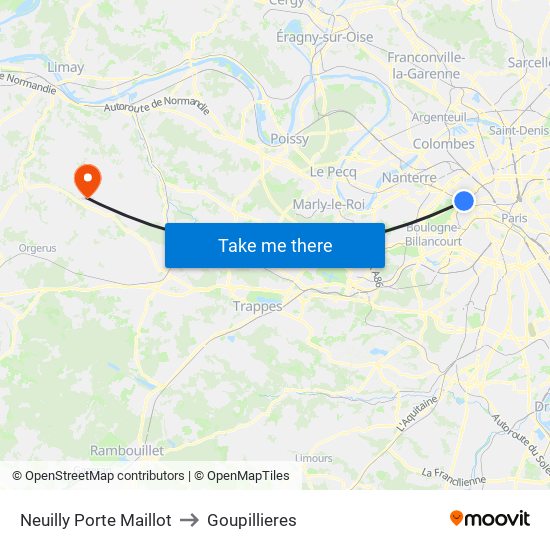 Neuilly Porte Maillot to Goupillieres map