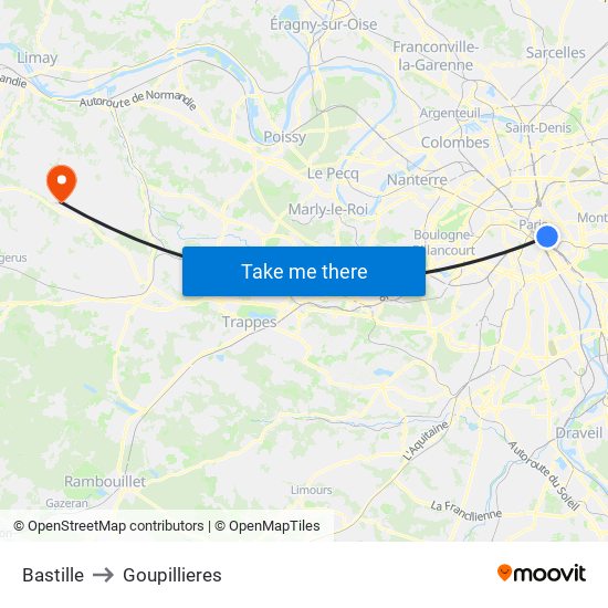 Bastille to Goupillieres map