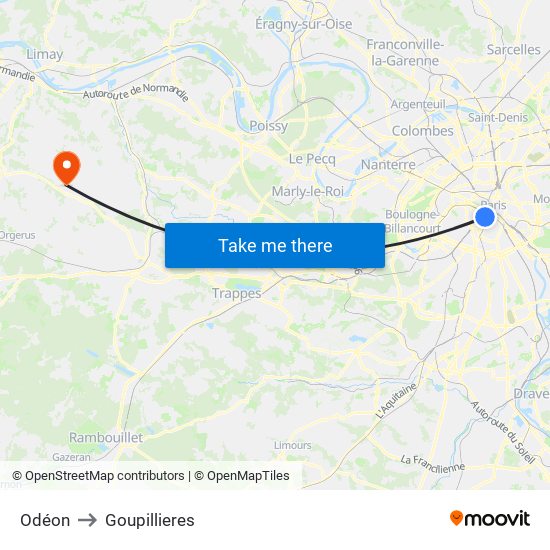 Odéon to Goupillieres map