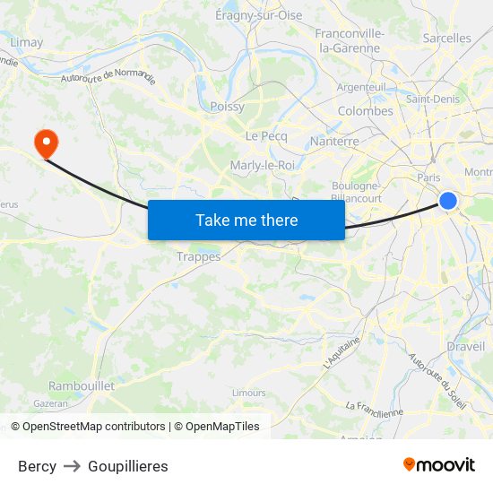 Bercy to Goupillieres map