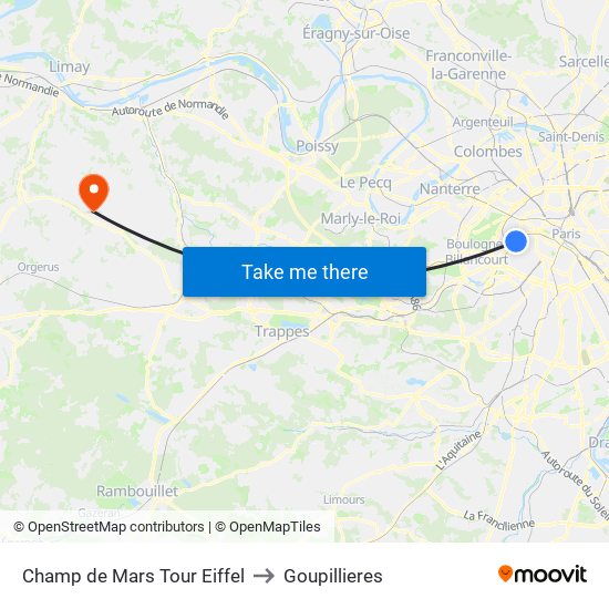 Champ de Mars Tour Eiffel to Goupillieres map