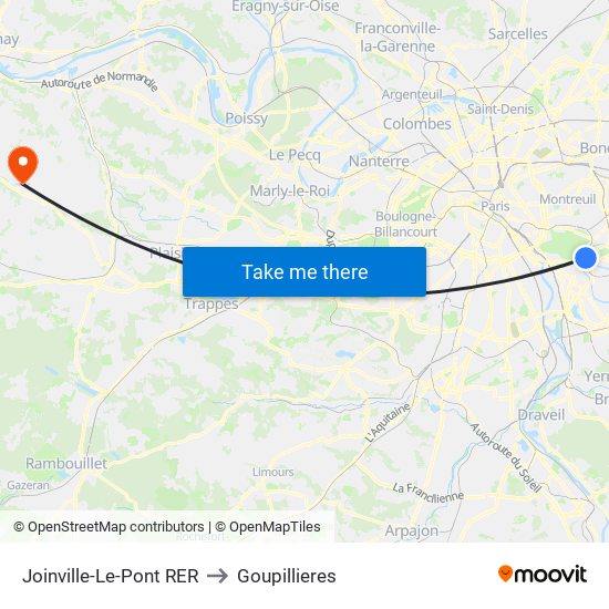 Joinville-Le-Pont RER to Goupillieres map