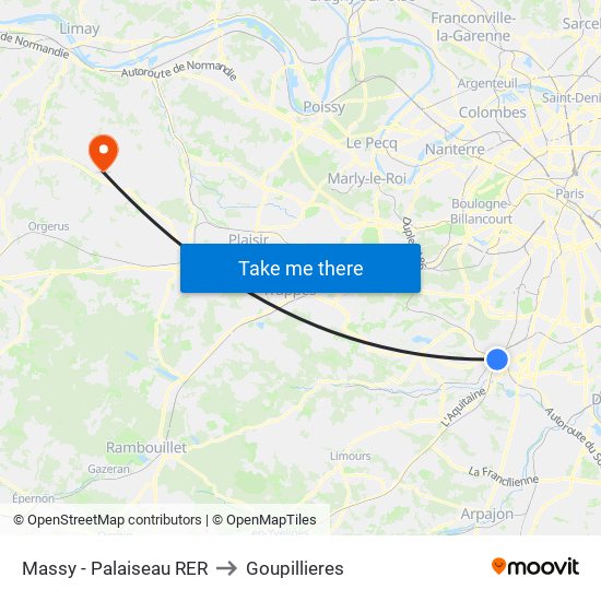 Massy - Palaiseau RER to Goupillieres map