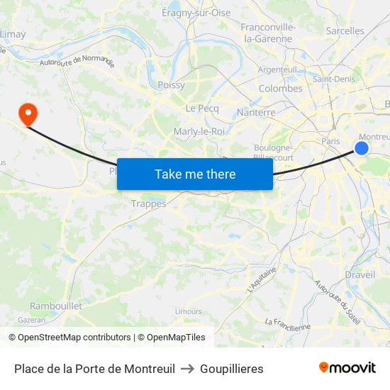 Place de la Porte de Montreuil to Goupillieres map