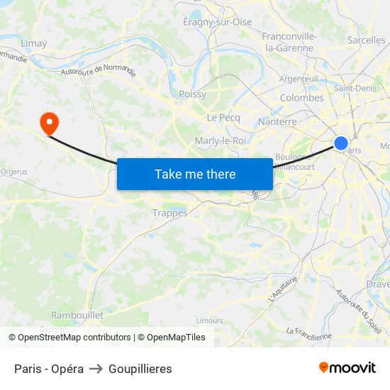 Paris - Opéra to Goupillieres map