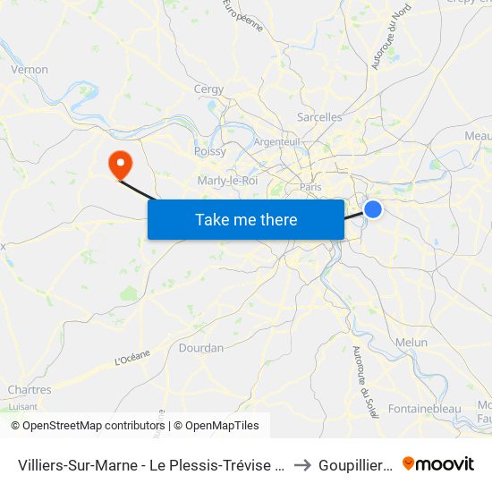 Villiers-Sur-Marne - Le Plessis-Trévise RER to Goupillieres map