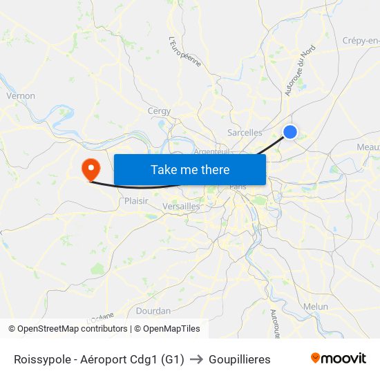 Roissypole - Aéroport Cdg1 (G1) to Goupillieres map