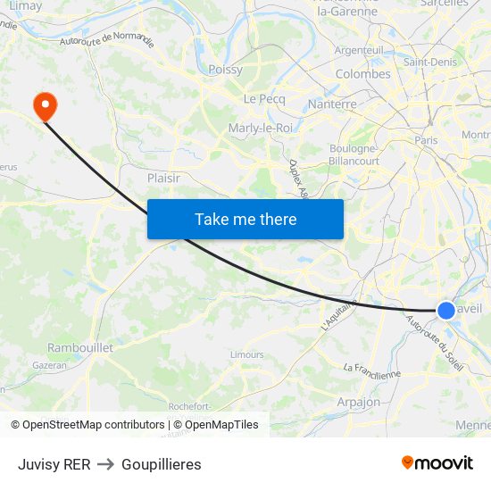 Juvisy RER to Goupillieres map