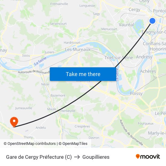 Gare de Cergy Préfecture (C) to Goupillieres map