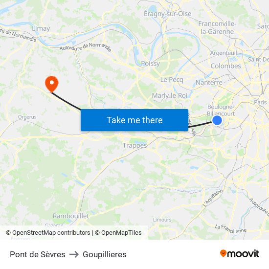 Pont de Sèvres to Goupillieres map