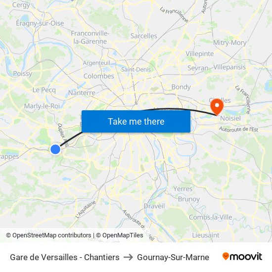 Gare de Versailles - Chantiers to Gournay-Sur-Marne map