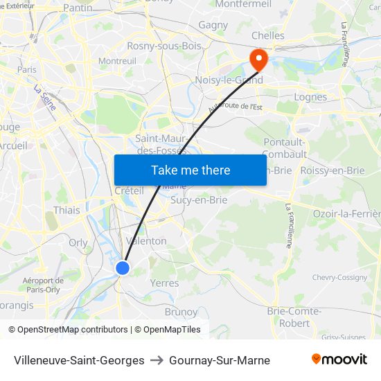 Villeneuve-Saint-Georges to Gournay-Sur-Marne map
