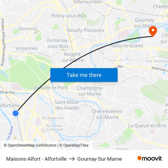 Maisons-Alfort - Alfortville to Gournay-Sur-Marne map