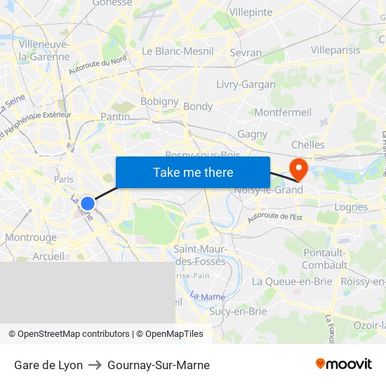 Gare de Lyon to Gournay-Sur-Marne map