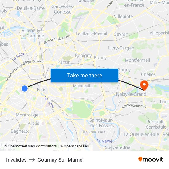 Invalides to Gournay-Sur-Marne map