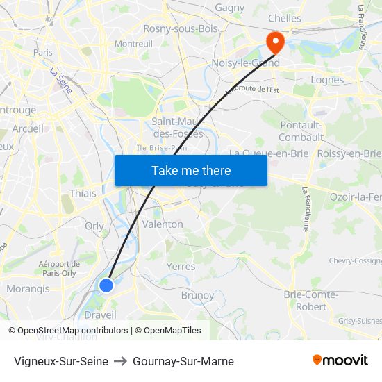 Vigneux-Sur-Seine to Gournay-Sur-Marne map