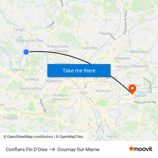 Conflans Fin D'Oise to Gournay-Sur-Marne map