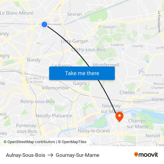 Aulnay-Sous-Bois to Gournay-Sur-Marne map