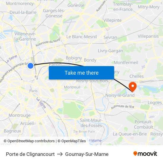 Porte de Clignancourt to Gournay-Sur-Marne map