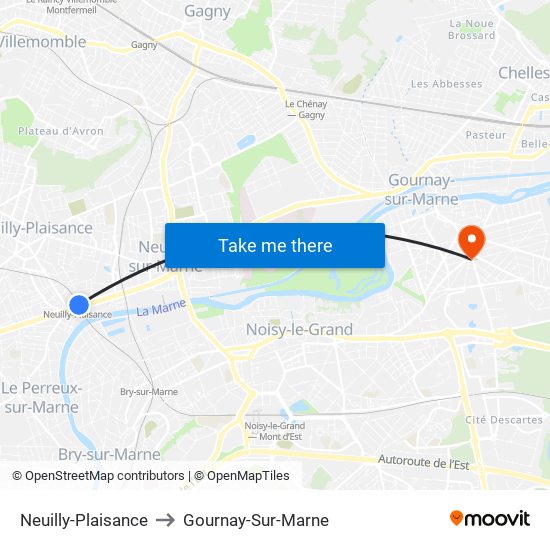 Neuilly-Plaisance to Gournay-Sur-Marne map