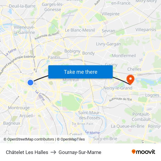 Châtelet Les Halles to Gournay-Sur-Marne map