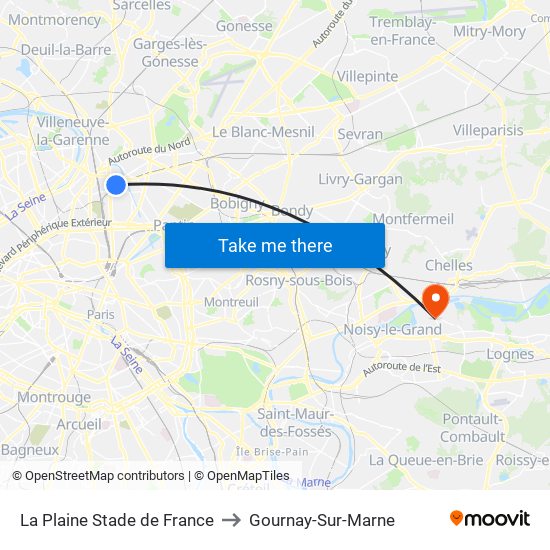 La Plaine Stade de France to Gournay-Sur-Marne map