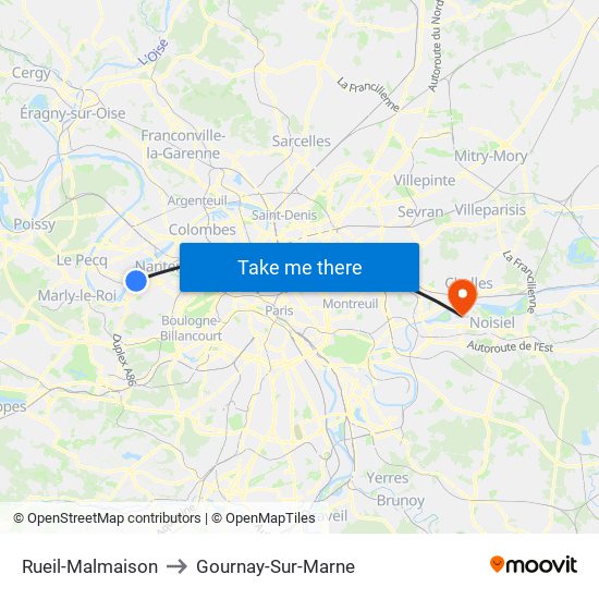Rueil-Malmaison to Gournay-Sur-Marne map