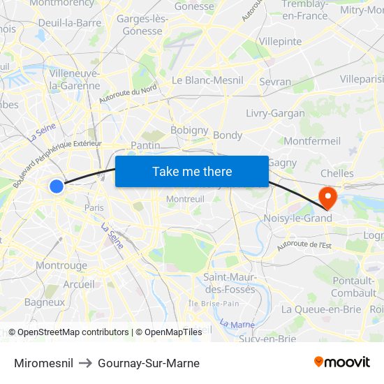 Miromesnil to Gournay-Sur-Marne map